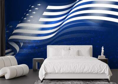 Vector flat waving american flag blue background Wall mural