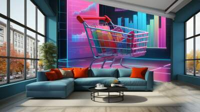 Digital background design futuristic e-commerce metrics with shopping cart for online retail analytics. Generative ai Wall mural