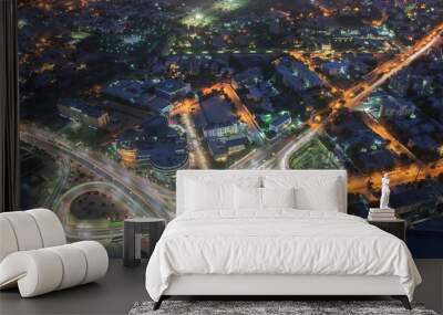 aerial view of city at night Wall mural