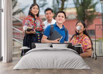 Group of friends from different cultures together at the same university. Wall mural