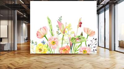 hand painted watercolor floral bouquet. iceland poppies, anthurium, eucalyptus illustration isolated Wall mural