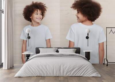 child wearing plain t-shirt for mockup template Wall mural