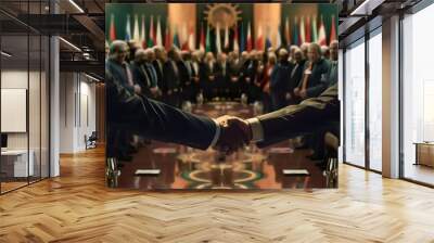 country leaders shaking hands at an international conference, Generative AI Wall mural