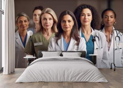 Portrait group of diverse Female Physicians Doctors together, Generative AI Wall mural