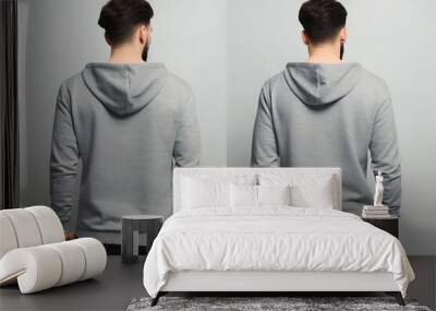 Young man wearing long sleeve hoodie sweatshirt Side view, back and front view mockup template for print t-shirt design mockup Wall mural