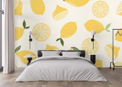 Seamless pattern with hand drawn doodle hand drawn vector scandinavian style lemon fruits.Tileable repeating background for branding,package, fabric and textile, wrapping paper Wall mural