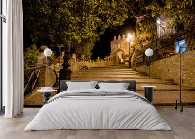 Old door and staircase of the city of Agropoli in Cilento, Campania, Italy. Wall mural