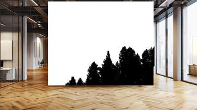 Silhouette of trees forest from far away, dark shadow, clean outline, black and white,  Wall mural