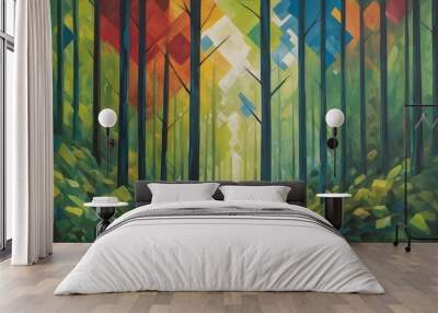 Abstract geometric colorful forest painting Wall mural