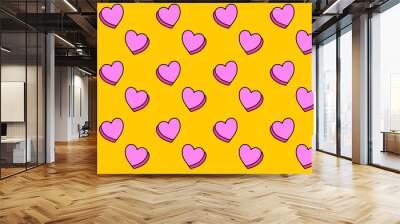 beauty love 3d shape colorful pattern on yellow background. doodle heart love object symbol seamless pattern background. funny love shape seamless pattern for decor and merchandise Wall mural