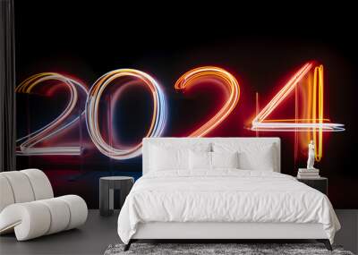 2024 new year neon light sign background Wall mural