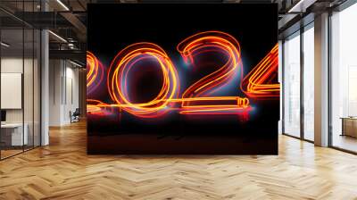 2024 new year neon light sign isolated on black background Wall mural