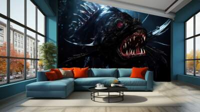 a black fish with sharp teeth Wall mural