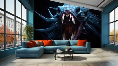 a blue fish with sharp teeth Wall mural