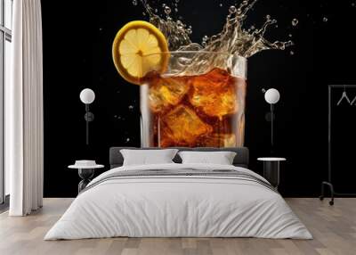 a glass of ice tea with a lemon slice and mint leaves Wall mural