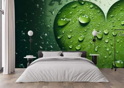 a heart shaped leaf with water drops Wall mural