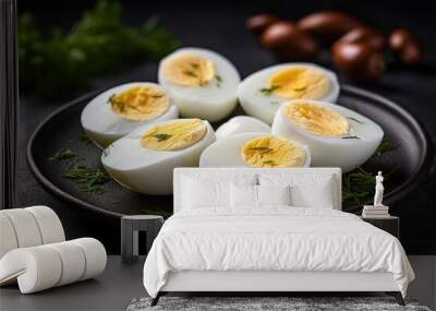 a plate of hard boiled eggs Wall mural