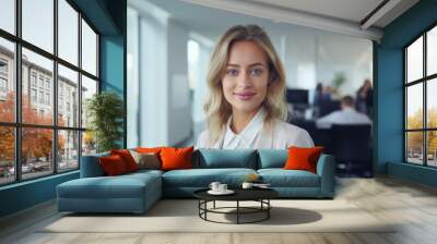 a woman smiling at camera Wall mural