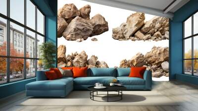 beige rock formation set isolated on transparent background - landscape design elements PNG cutout collection Wall mural