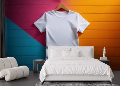 blank plain white t-shirt mockup with colorful background Wall mural