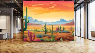 colourful cartoon style painting of the desert landscape Wall mural