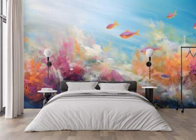 colourful impressionist painting of the underwater ocean reef landscape, a picturesque natural environment in bright colours Wall mural