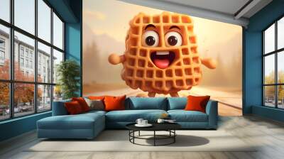 Cute cartoon waffle character Wall mural