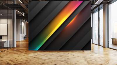 Dark grey black abstract background with colourful glowing angular lines design for social media post, business, advertising event. Modern technology innovation concept background Wall mural