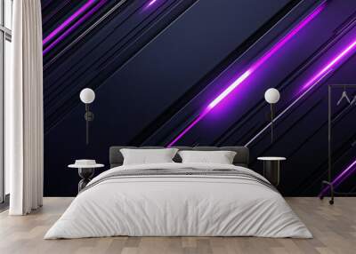 Dark grey black abstract background with purple glowing angular lines design for social media post, business, advertising event. Modern technology innovation concept background Wall mural