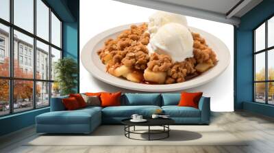 delicious apple crisp and vanilla ice cream isolated on white Wall mural