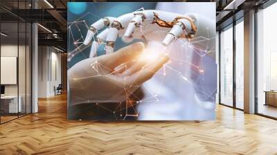 Digital Integration in Healthcare: Human and Robot Hands Symbolizing Interoperability in Health IT Systems Wall mural