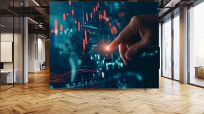 Economy growth financial data concept and investment market profit, Businessman pointing finger to growth success finance business chart and Analysing sales data, Stock market, Strategy and planning Wall mural