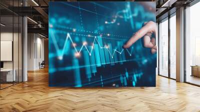 Economy growth financial data concept and investment market profit, Businessman pointing finger to growth success finance business chart and Analysing sales data, Stock market, Strategy and planning Wall mural