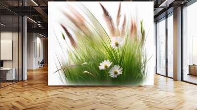 flowering grass meadow with motion blur isolated on white background natural texture template overlay decoration for pollen allergy season Wall mural