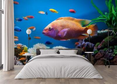 Freshwater aquarium colorful fish in sea Wall mural