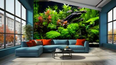 freshwater planted aquarium with fishes Wall mural