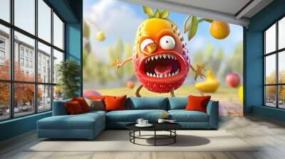 funny 3D fruit character Wall mural