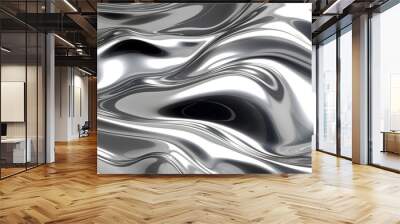 glossy silver metal fluid glossy chrome mirror water effect background backdrop texture 3d render Wall mural