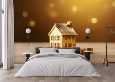 Gold real estate house investment property business on golden background Wall mural