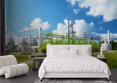 Green Hydrogen renewable energy production pipeline. Green hydrogen gas for clean electricity facility Wall mural