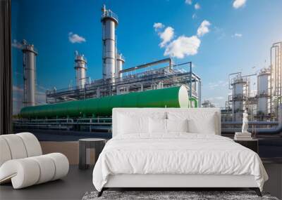 Green Hydrogen renewable energy production pipeline. Green hydrogen gas for clean electricity facility Wall mural