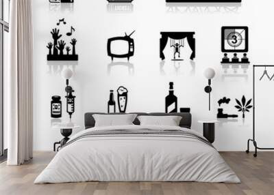 Icons set fun and entertainment Wall mural