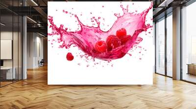 juice splash with raspberries isolated on white background Wall mural