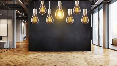 Light bulbs on dark chalkboard background Wall mural