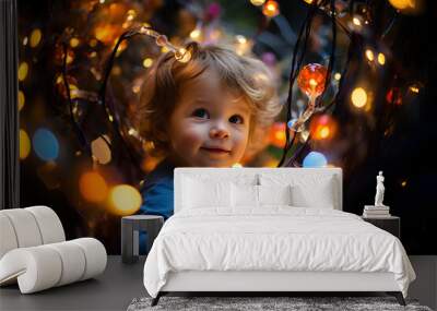 little child with fairy lights Wall mural