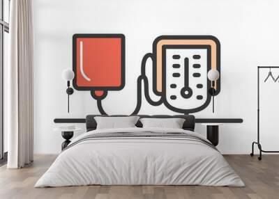 Monitoring blood pressure with a sphygmomanometer cuff on a white background, editable stroke icon. Wall mural