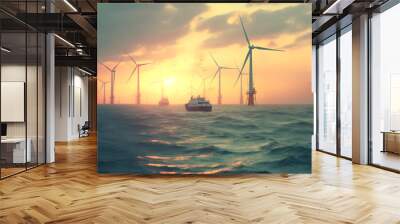 Offshore wind farm sunset ship Wall mural