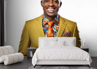 portrait of a smiling black man wearing colourful yellow business suit isolated on transparent background -  design element cut-out PNG Wall mural