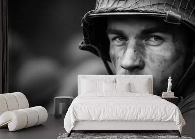 portrait of Allied soldier on world war 2 battlefield - historical combat photography Wall mural