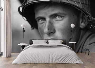 portrait of Allied soldier on world war 2 battlefield - historical combat photography Wall mural